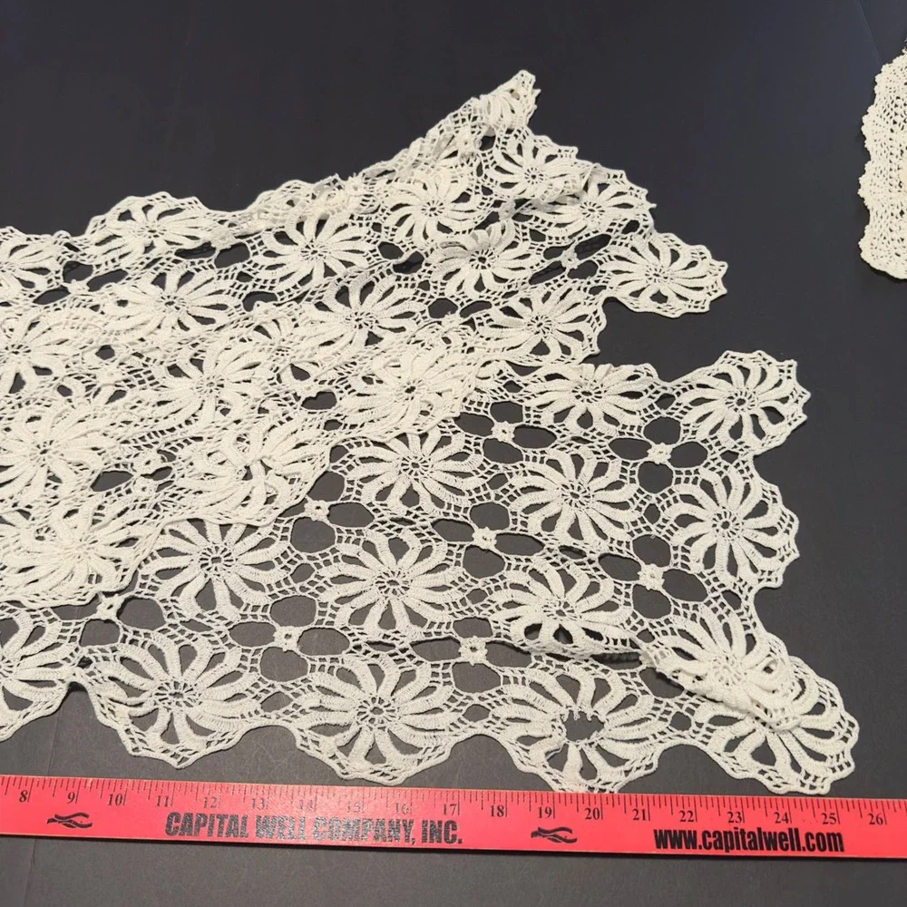Vintage Crochet Doilies Table Runners White Cream Lace Lot 6pc Cottagecore Chic